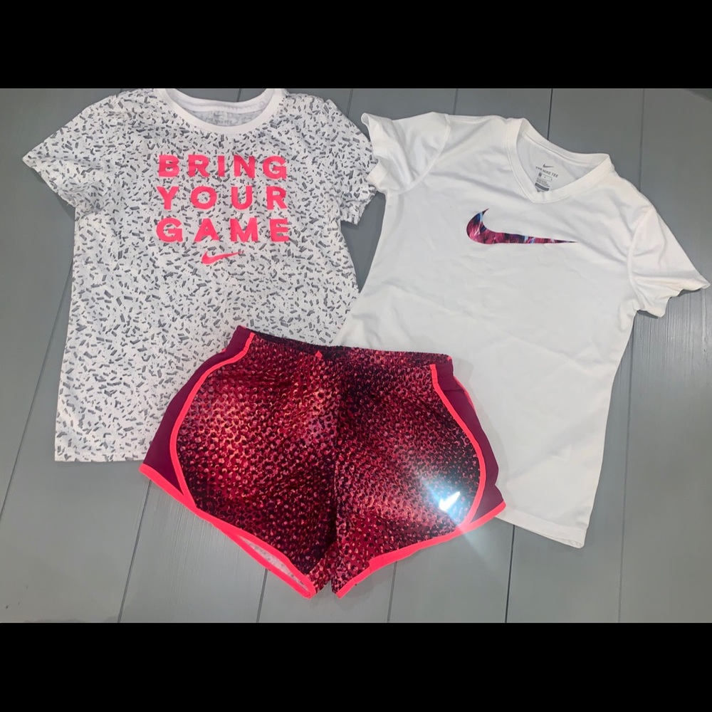 Nike Girls Workout Shorts with Two Shirts